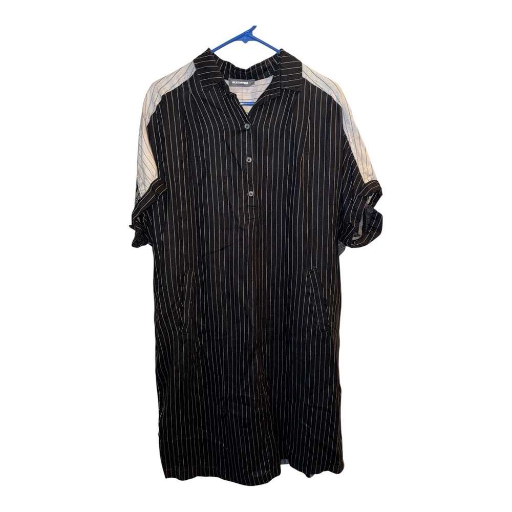 Alembika Women's Sz L Linen Blend Shirt Dress Langenlook Oversized Pockets Chic